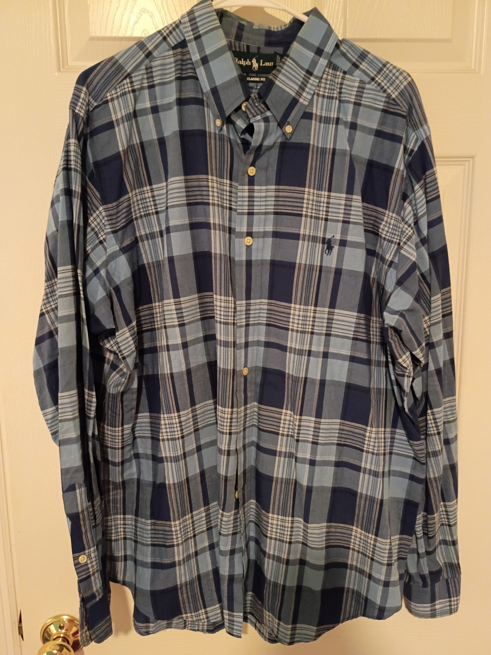 Polo Ralph Lauren Navy& Light Blue Plaid Button-Down Shirt XL Nice!